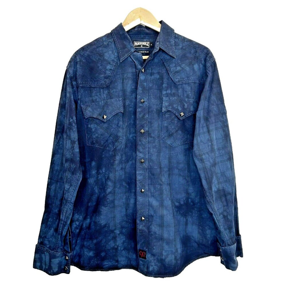 Panhandle Slim Western Shirt Mens Size Medium 90 Proof Metal Snap Long Sleeve
